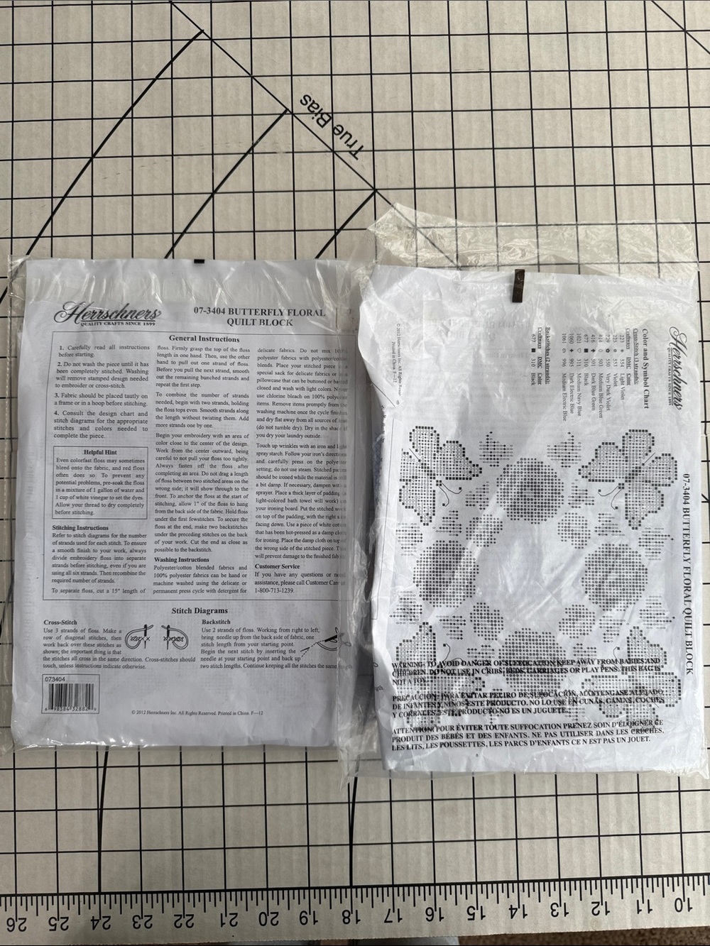 Lot of 2 Herrschners Butterfly Floral Quilt Block Stamped Cross Stitch Kits